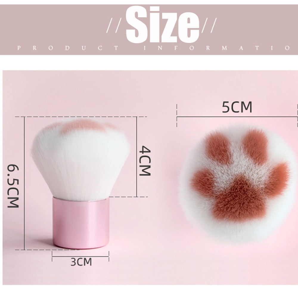 Kawaii Cat Paw Makeup Brush in Pink With Dimensions