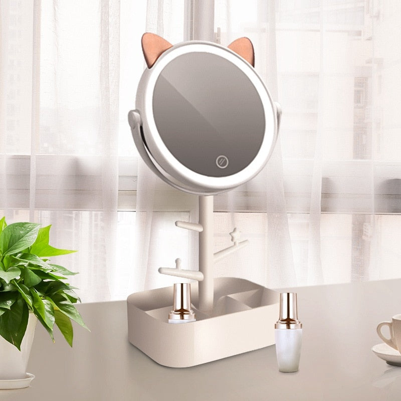 Kawaii White Cat Vanity Mirror Lamp