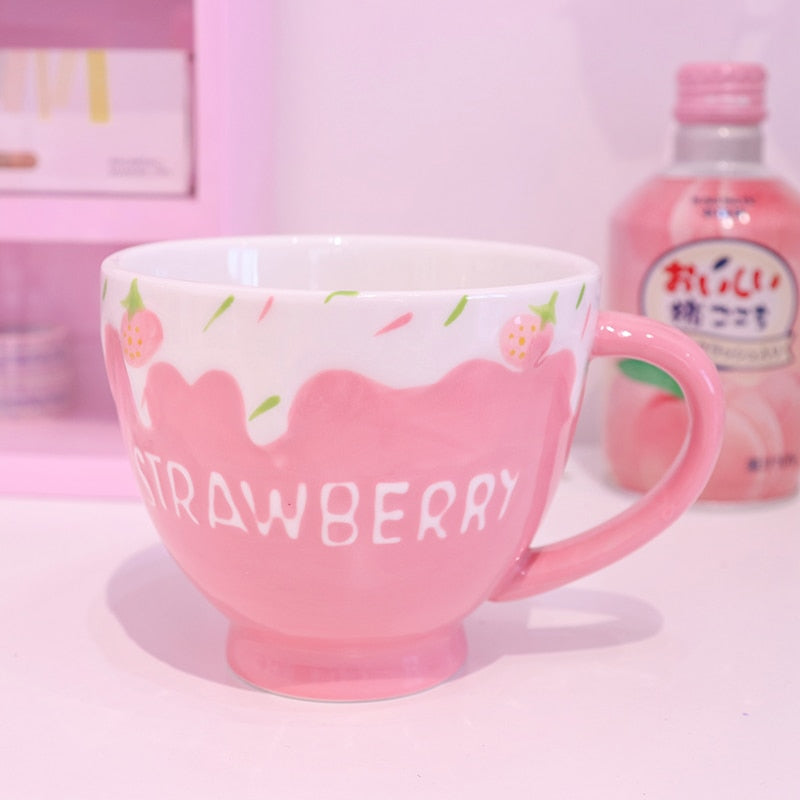 Kawaii Pink Strawberry Milk Mug