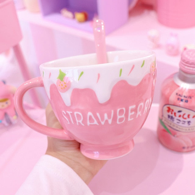 Hand Holding Our Kawaii Strawberry Milk Mug