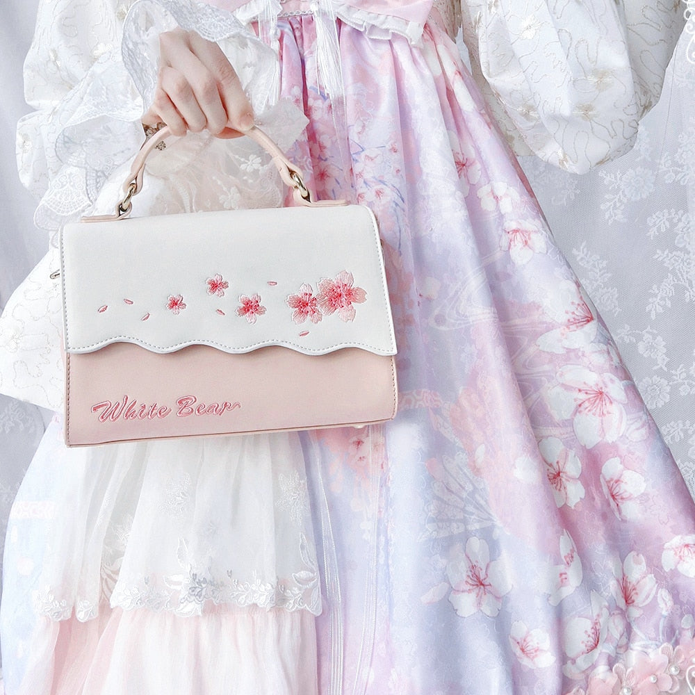 Girl Holding a Kawaii Cherry Blossom Embroidered Purse