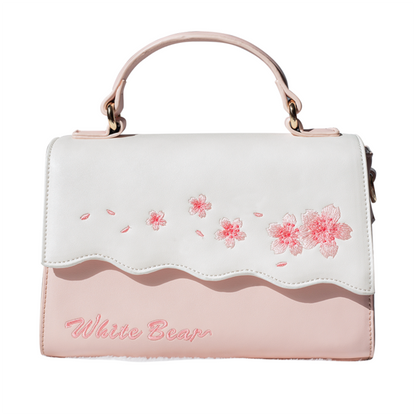 Pink and White Kawaii Cherry Blossom Embroidered Purse