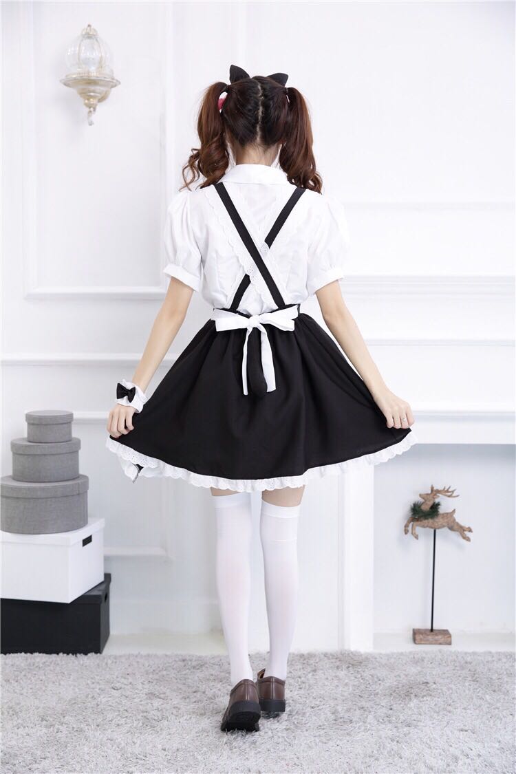 Back View Of Kawaii Black Cat Overalls Dress