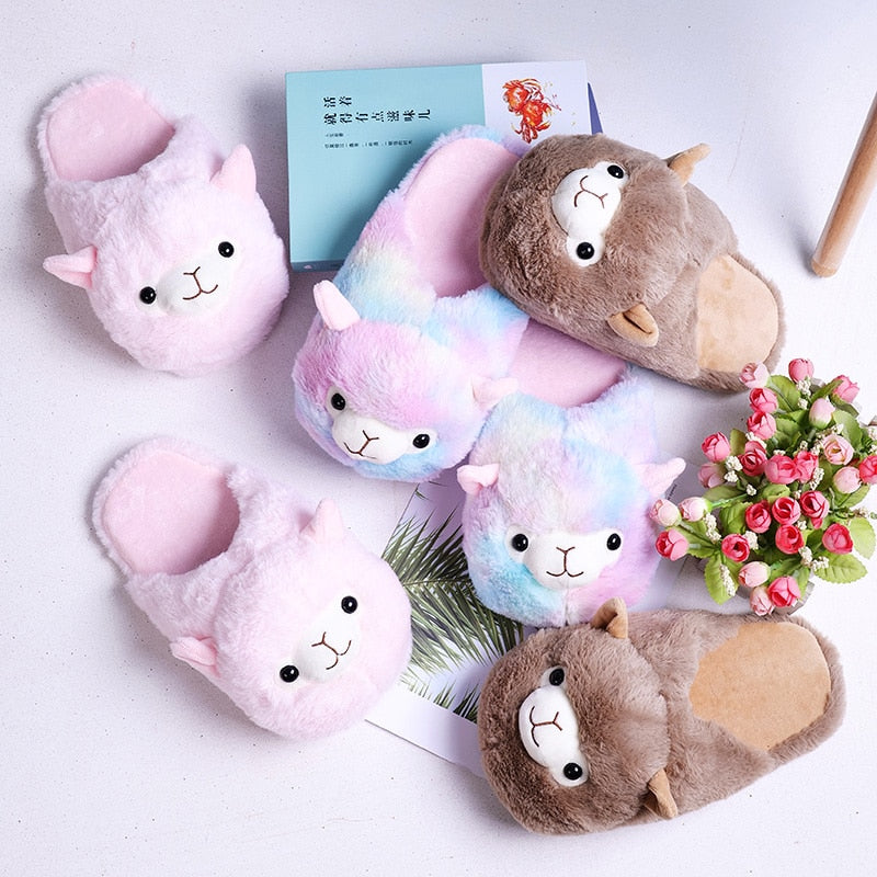 Kawaii Alpaca Plush Slippers