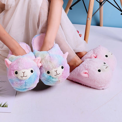 Pink and Multi-Color Alpaca Plush Slippers