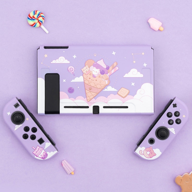 Pastel Purple Nintendo Switch Cover with Ice Cream Cat Design