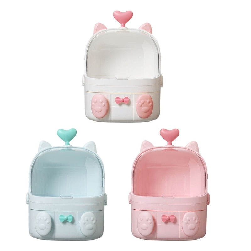 Kawaii White, Blue, and Pink Cat Makeup Storage Boxes