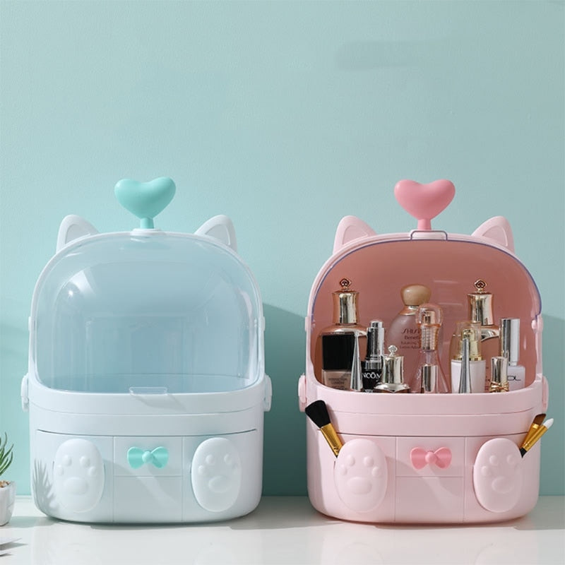 Kawaii Blue and Pink Cat Makeup Storage Boxs