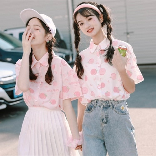 Kawaii Peach Print Blouses