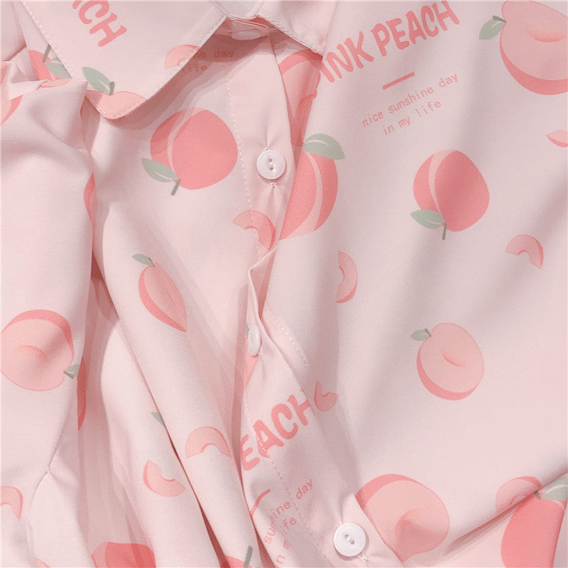 Kawaii Pink Peach Print on Blouse