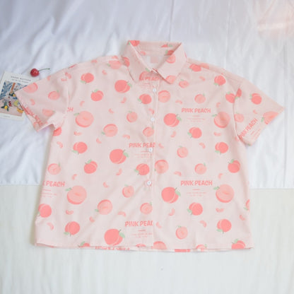 Kawaii Pink Peach Print Blouse