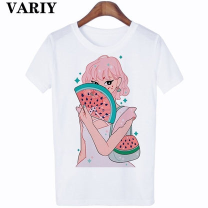 Kawaii Watermelon Fan Girl T-Shirt