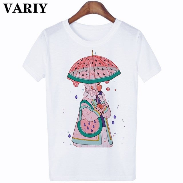 Kawaii Watermelon Umbrella Girl T-Shirt
