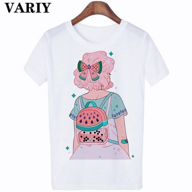 Kawaii Watermelon Backpack Girl T-Shirt