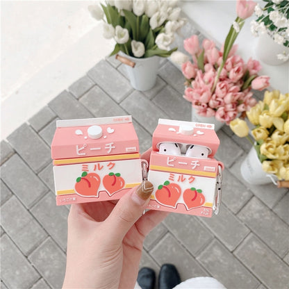 Kawaii Peach Milk Carton Airpods Cases