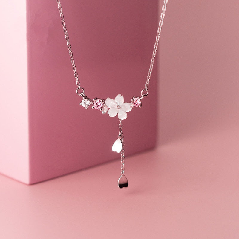 Kawaii Sakura Drop Charm Pendant Necklace