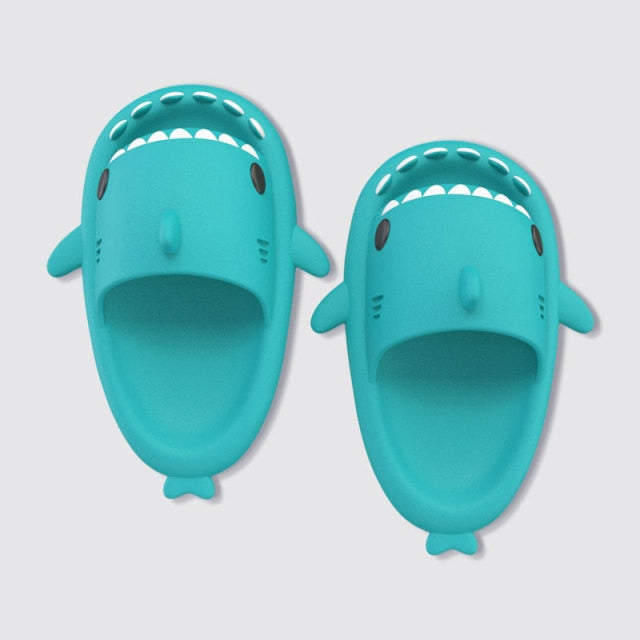 Aqua Blue Kawaii Shark Slippers