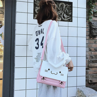 Pink and White Kawaii Cat Crossbody Bag