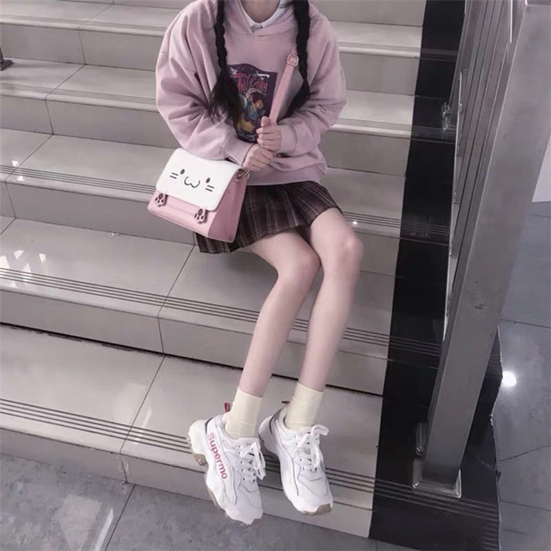 Model Wearing Kawaii Pink Cat Crossbody Bag