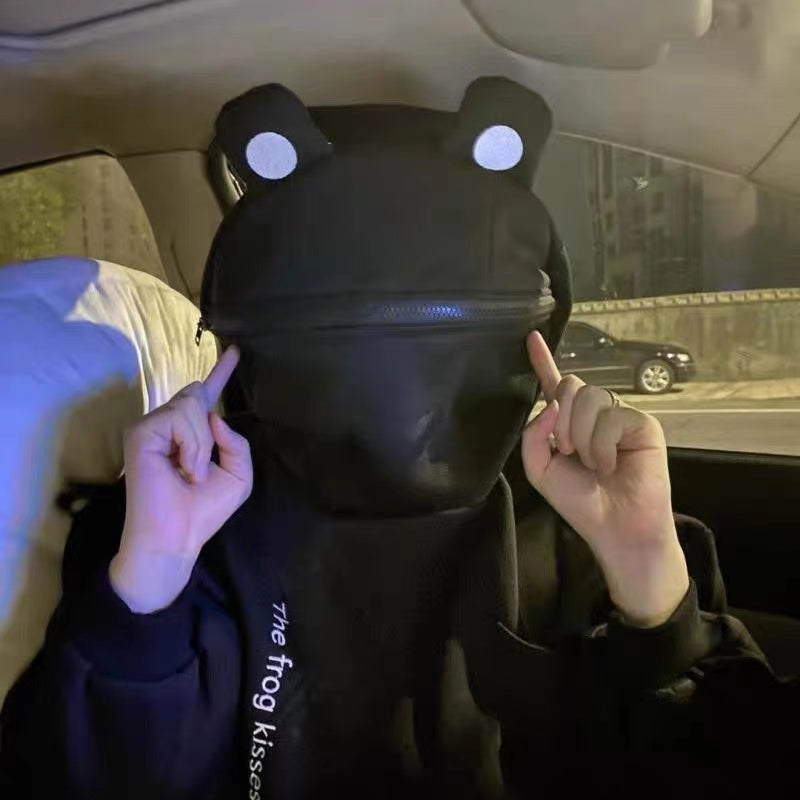 Model Wearing Kawaii Black Frog Hoodie