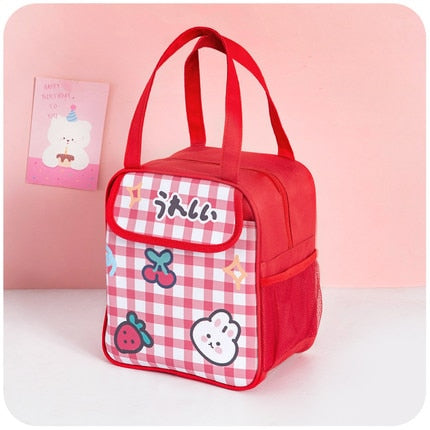 Kawaii Cute Red Lunch Bag Tote With Bunny and Strawberries