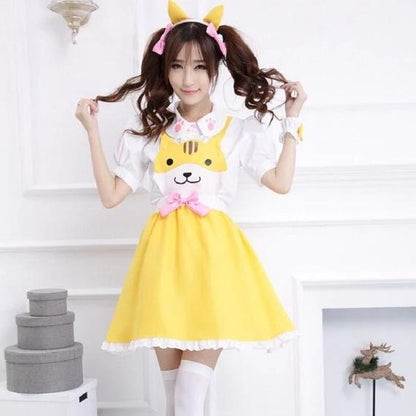 Kawaii Yellow Cat Overalls Dress