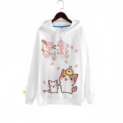 White Neko Cherry Blossom Hoodie