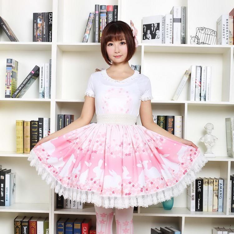 Model Wearing Our Bunny & Cherry Blossom Lolita Skirt