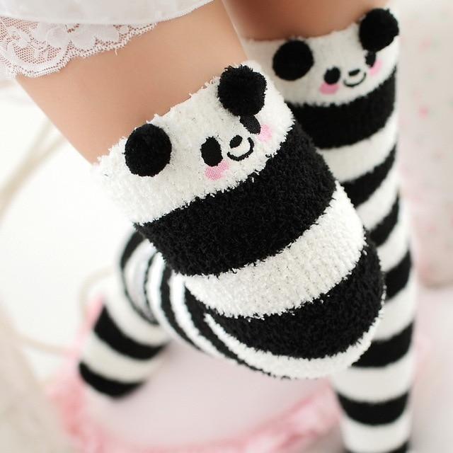 Kawaii Panda Black and White Striped Socks