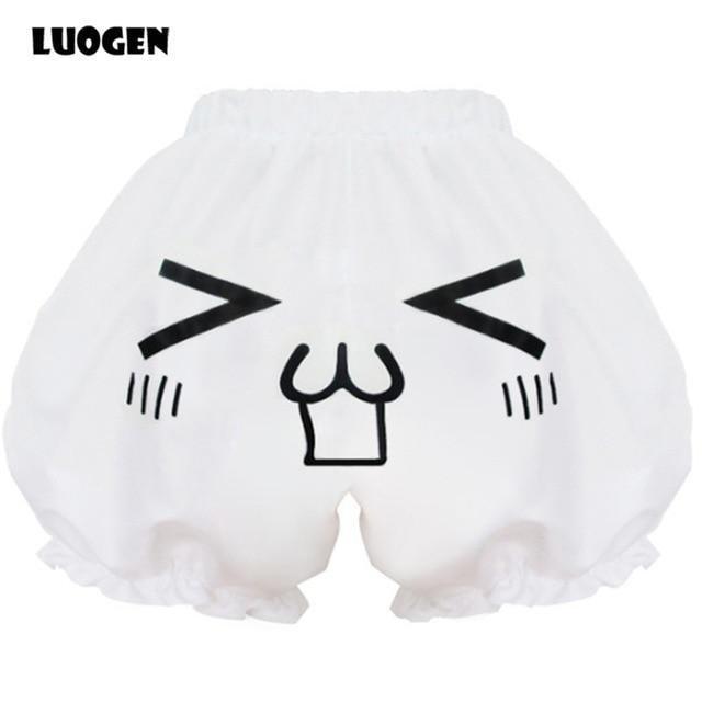 Kawaii White Emoticon Pumpkin Bubble Shorts