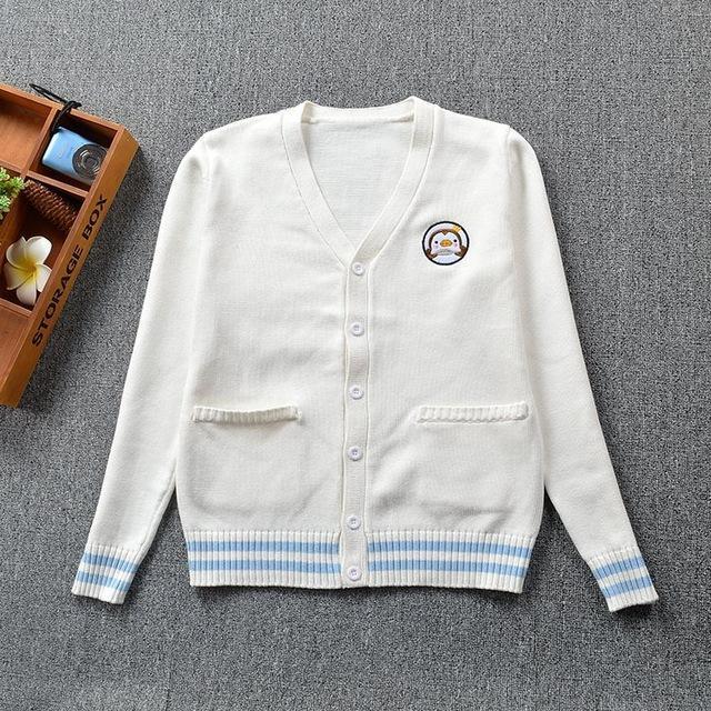 Kawaii White Penguin Knit Cardigan