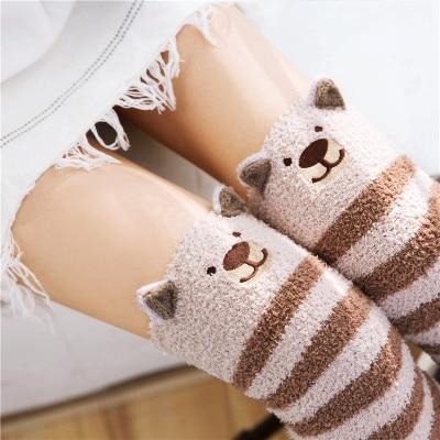 Kawaii Light Brown Socks With Dark Brown Stripes
