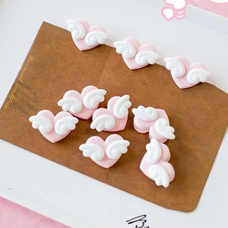 Kawaii Pink Heart Paper Clips With White Angel Wings