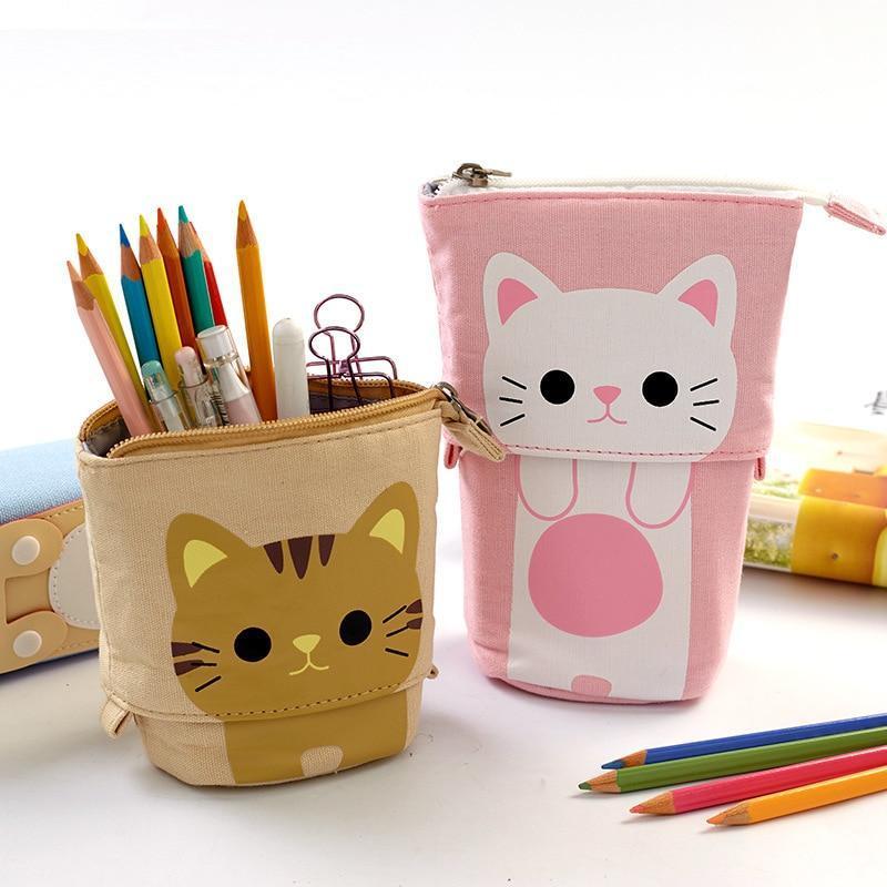 Kawaii Pink and Brown Cat Pencil Case With Zipper