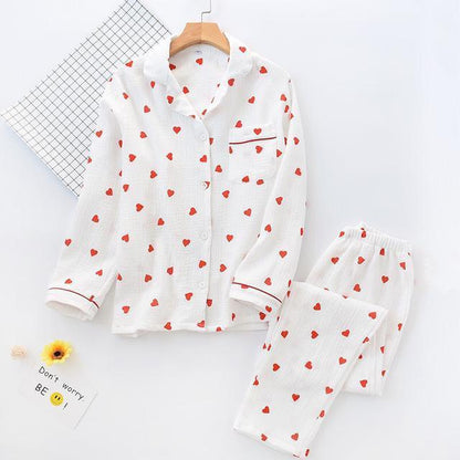 Kawaii White Heart Print Pajamas
