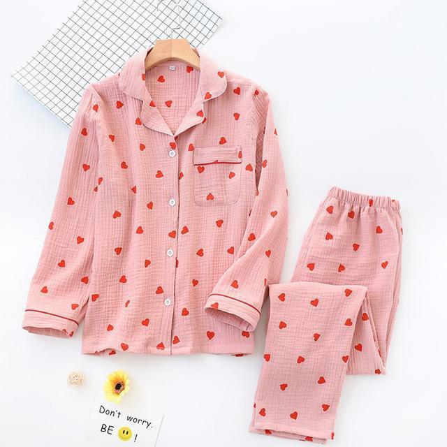 Kawaii Pink Heart Print Pajamas