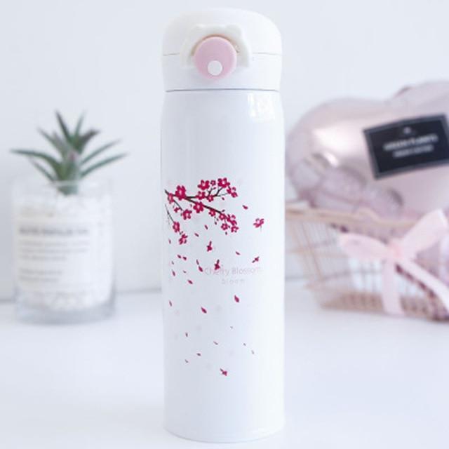 Kawaii White Cherry Blossom Thermos Bottle